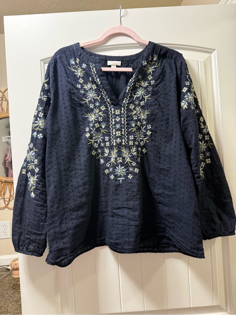J. Jill Navy Embroidered Peasant Tunic